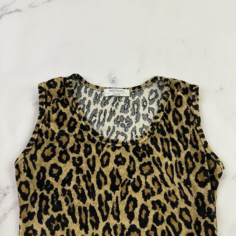 Mad People Womens Vintage Y2k Baby Tank Top Size M Leopard Velvet Animal - Picture 2 of 8